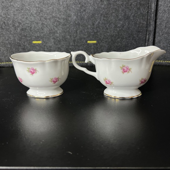 Schumann Arzberg Germany Wild Rose Pedestal Small Creamer and Open Sugar‎ - Picture 3 of 9